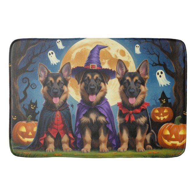 Tapis De Bain Chiens bergers allemands Citrouille Halloween drôl (Devant)
