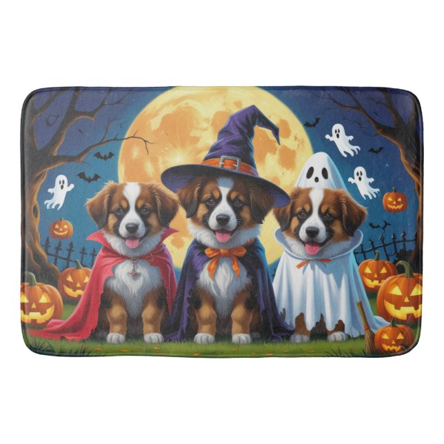 Tapis De Bain Chiens bergers belges Citrouille Halloween Funny (Devant)