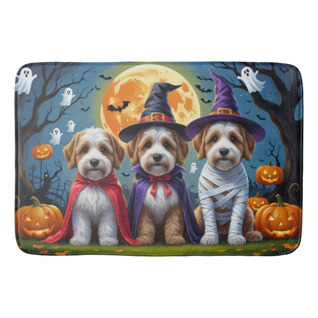 Tapis De Bain Chiens Bernedoodle Citrouille Drôle d'Halloween (Devant)