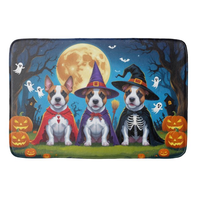 Tapis De Bain Chiens Bull Terrier Citrouille Halloween Drôle (Devant)
