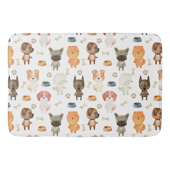 Tapis De Bain Chiens d'aquarelle. (Devant)