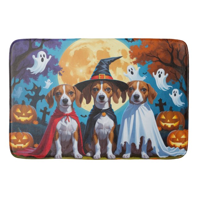 Tapis De Bain Chiens de Basenji Citrouille Halloween drôle (Devant)