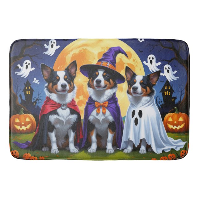 Tapis De Bain Chiens de bétail australiens Citrouille Halloween  (Devant)