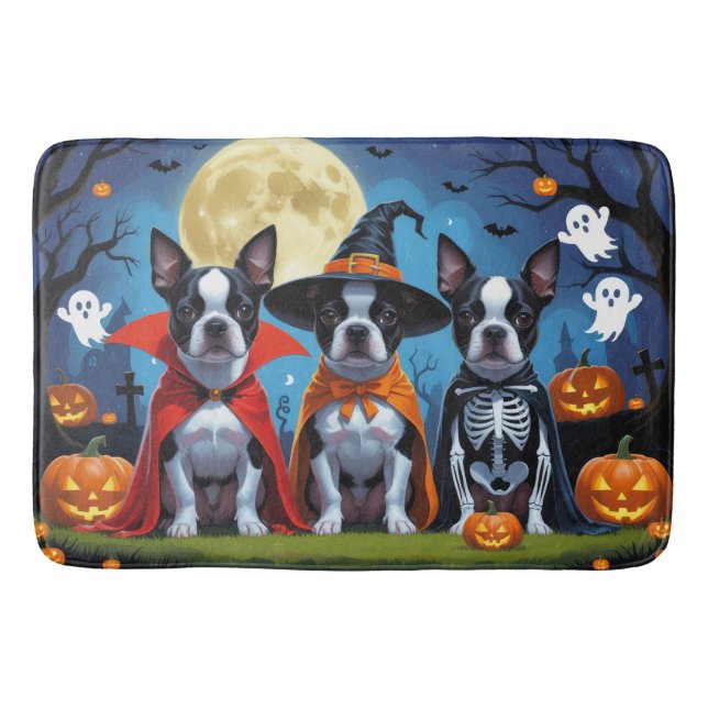 Tapis De Bain Chiens de Boston Terrier Citrouille Halloween Funn (Devant)