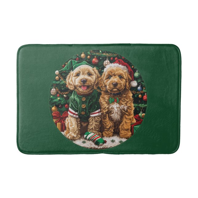 Tapis De Bain Chiens de chiot de Noël Goldendoodle (Devant)