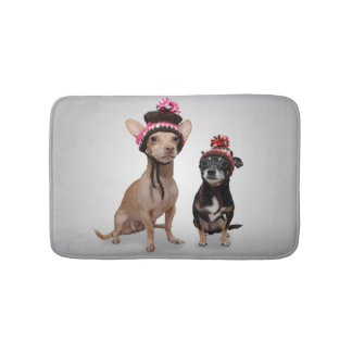 Tapis De Bain Chiens de chiwawa avec la photo de casquettes