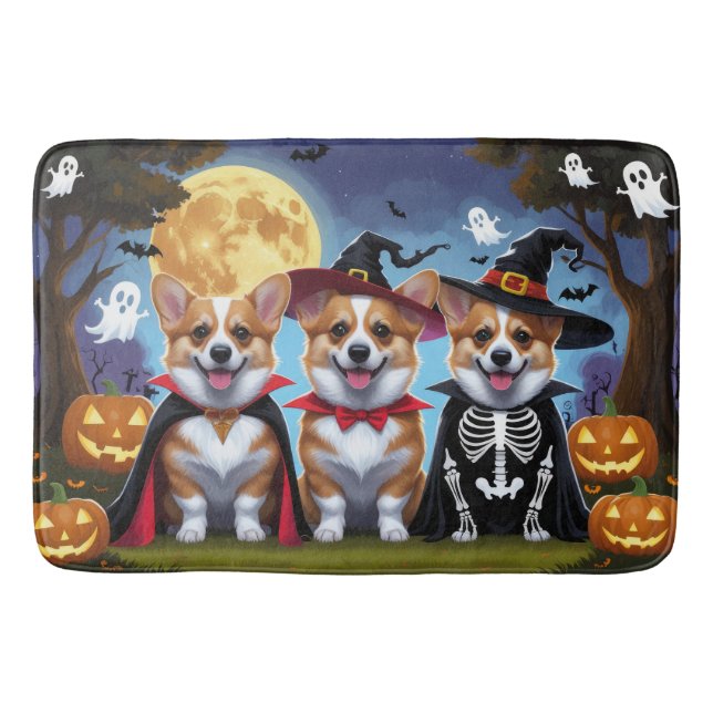 Tapis De Bain Chiens de Corgi Citrouille Halloween Funny (Devant)