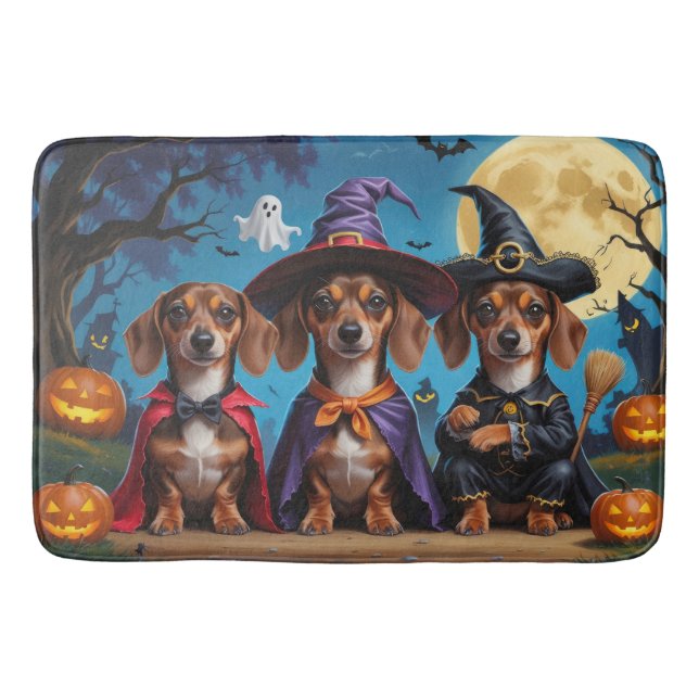 Tapis De Bain Chiens de Dachshund Citrouille Halloween drôle (Devant)