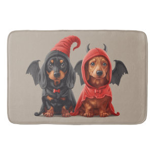 Tapis De Bain Chiens de Halloween Dachshund Devil Bat