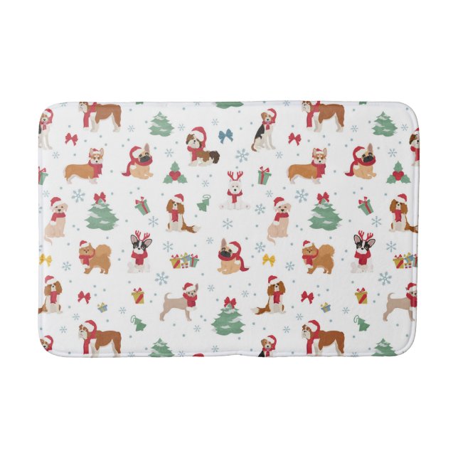 Tapis De Bain Chiens de Noël en accessoires de vacances (Devant)