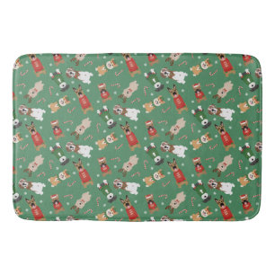 Tapis De Bain Chiens de Noël Motif Rouge Vert