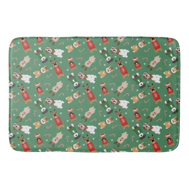 Tapis De Bain Chiens de Noël Motif Rouge Vert (Devant)