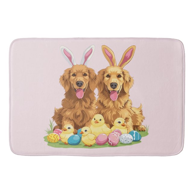 Tapis De Bain Chiens de Pâques Golden Retriever Chiens Bunny Ore (Devant)