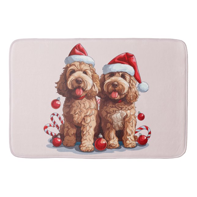 Tapis De Bain Chiens Goldendoodle de Noël (Devant)
