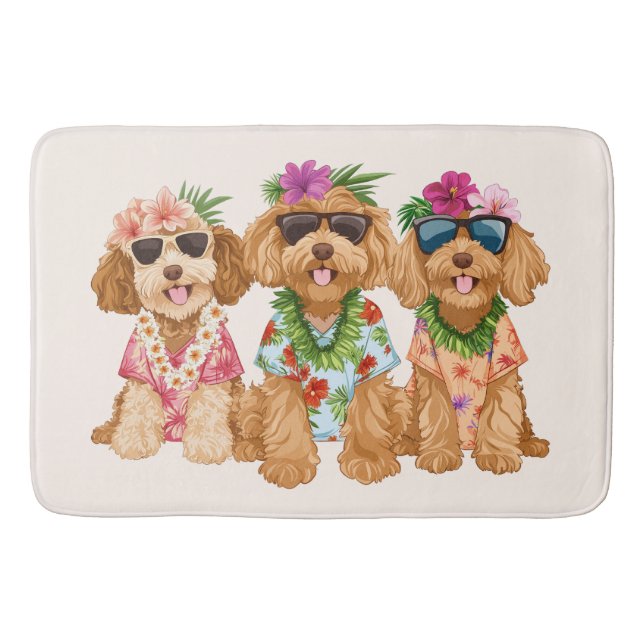 Tapis De Bain Chiens Goldendoodle Hawaïens Lei de fleurs (Devant)