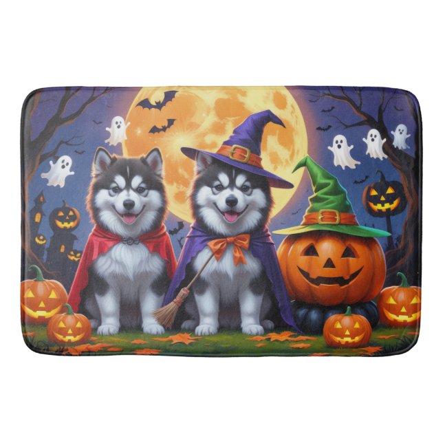 Tapis De Bain Chiens malamuts de l'Alaska Citrouille Halloween d (Devant)
