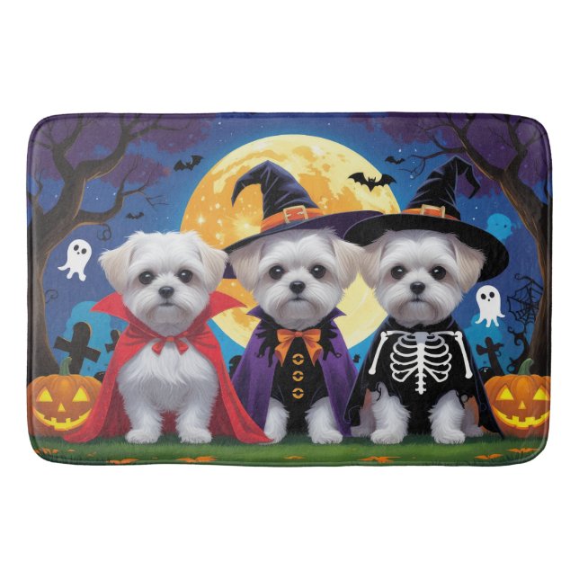 Tapis De Bain Chiens maltais Citrouille Halloween drôle (Devant)