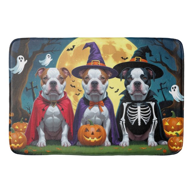 Tapis De Bain Chiens Pitbull Citrouille Halloween Drôle (Devant)