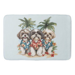 Tapis De Bain Chiens Shih Tzu portant des chemises hawaïennes