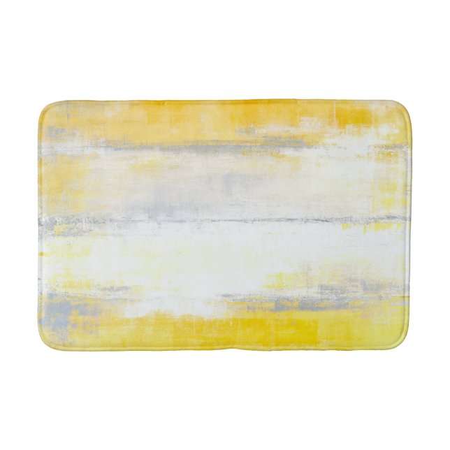 Tapis De Bain "Chiffres" gris et art abstrait jaune (Devant)