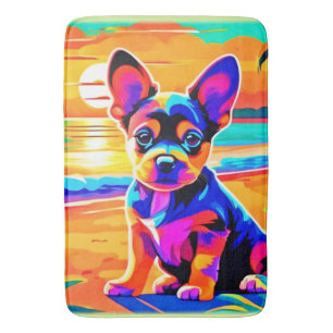 Tapis De Bain Chihuahua Puppy coloré sur Sunset Beach