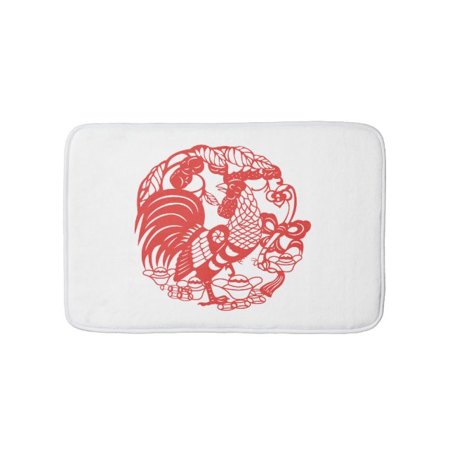 Tapis De Bain Chine Papercut Rooster Année 2017 bain blanc mat (Devant)