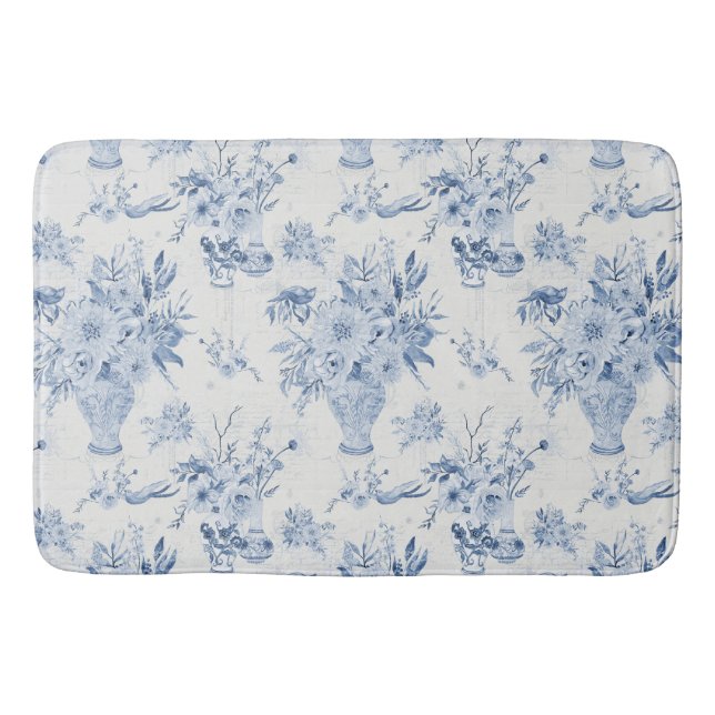 Tapis De Bain Chinoiserie Floral Vase Peony Bleu Blanc Bain (Devant)
