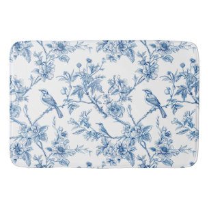 Tapis De Bain Chinoiserie florale bleue élégante