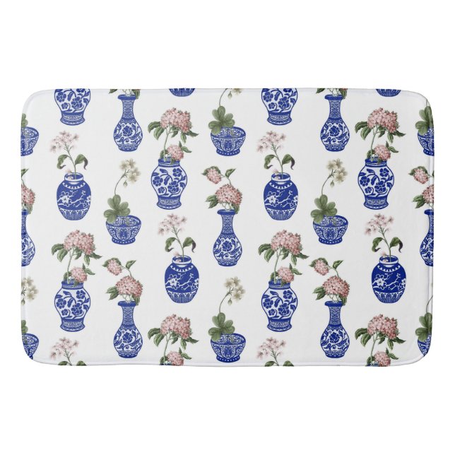 Tapis De Bain Chinoiserie vases bleus et fleurs  (Devant)