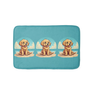 Tapis De Bain Chiot doré mignon sur une scène de plage ensoleill