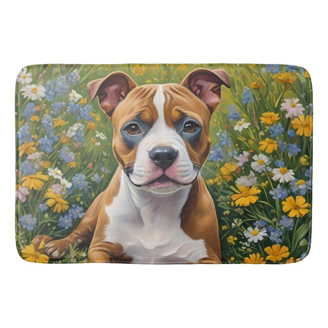 Tapis De Bain Chiot Terrier Brown Et Blanc Du Staffordshire (Devant)
