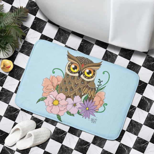 Tapis De Bain Chouette aux fleurs pastel de printemps (Créateur téléchargé)