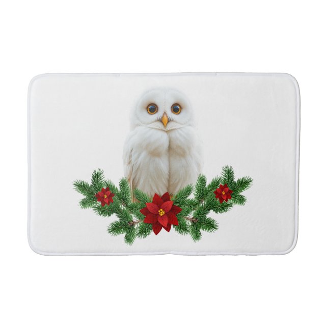 Tapis De Bain Chouette de Noël sous la neige blanche (Devant)