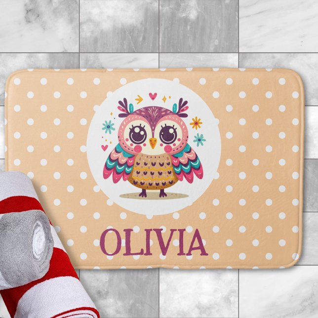 Tapis De Bain Chouette fantaisiste colorée mignonne (Créateur téléchargé)