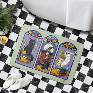 Tapis De Bain Chouette sorcière Art Nouveau Chat Halloween