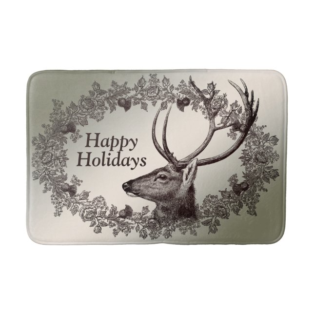 Tapis De Bain Christmas Party Floral Reindeer Golden Winter (Devant)