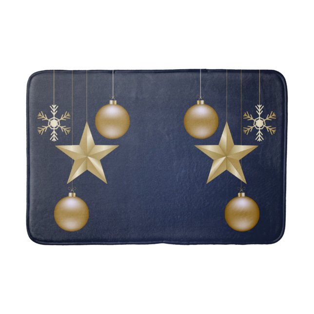 Tapis De Bain Christmas Party Golden Ornament Navy Blue Elegant (Devant)