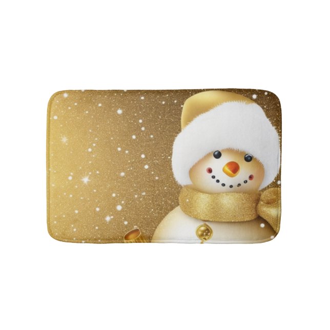 Tapis De Bain Christmas Party Golden Snowman Snowflakes Holidays (Devant)