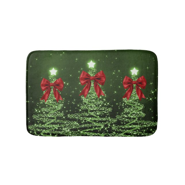 Tapis De Bain Christmas Sparkling Trees Green Faux Red Bow  (Devant)