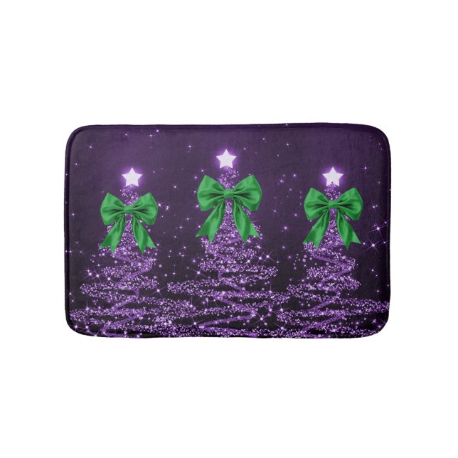 Tapis De Bain Christmas Sparkling Trees Purple Faux Green Bow  (Devant)