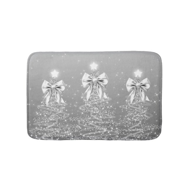 Tapis De Bain Christmas Sparkling Trees Silver Faux Bow  (Devant)