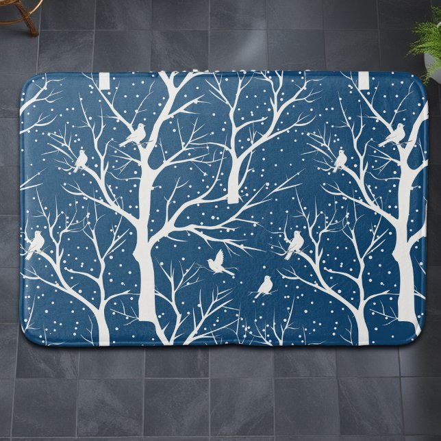 Tapis De Bain Ciel vintage Oiseaux blancs Snowflakes (Créateur téléchargé)