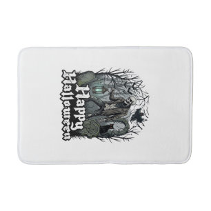 Tapis De Bain Cimetière de chat noir de lanterne de squelette de