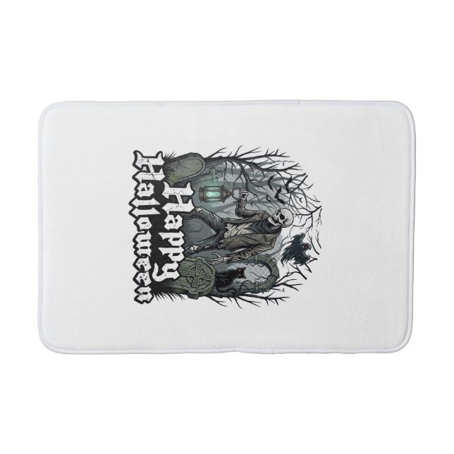 Tapis De Bain Cimetière de chat noir de lanterne de squelette de (Devant)