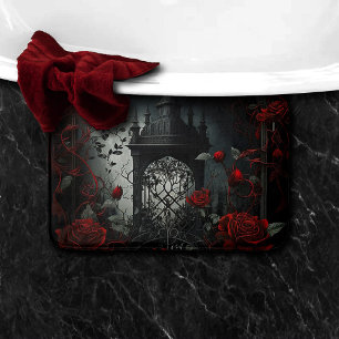 Tapis De Bain Cimetière gothique Jardin Rose avec Rouge et Noir