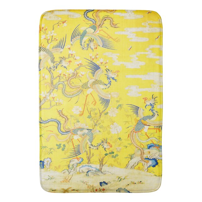 Tapis De Bain Cinq Phoenix dans Jardin chinois jaune floral (devant Vertical)