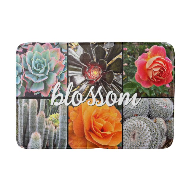Tapis De Bain Citation de fleurs Cactus Rose Photo botanique mod (Devant)
