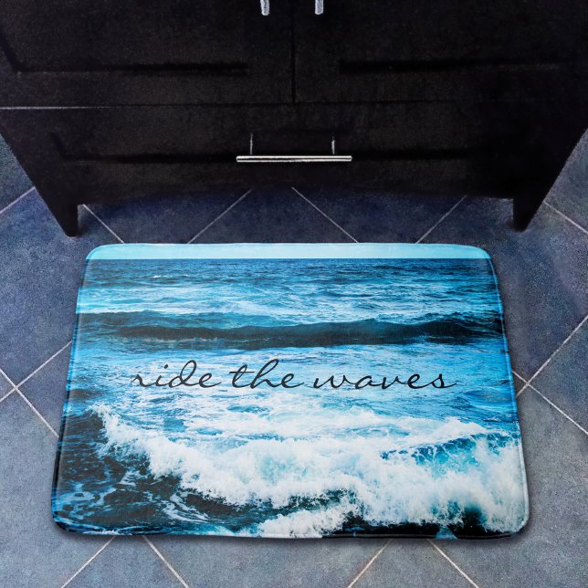 Tapis De Bain Citation des vagues Hawaii Blue Ocean Photo (Créateur téléchargé)