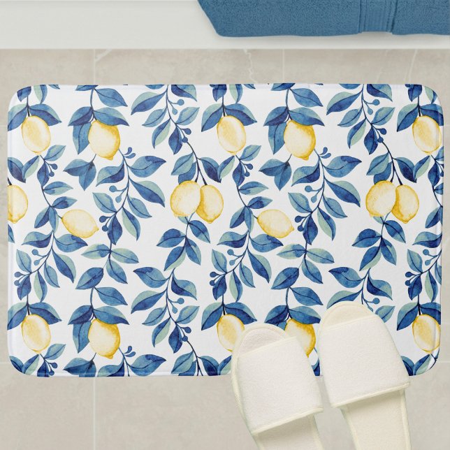 Tapis De Bain Citron Aquarelle Bleu (Créateur téléchargé)