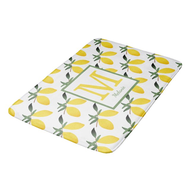 Tapis De Bain Citron jaune Nom du monogramme (Angle)